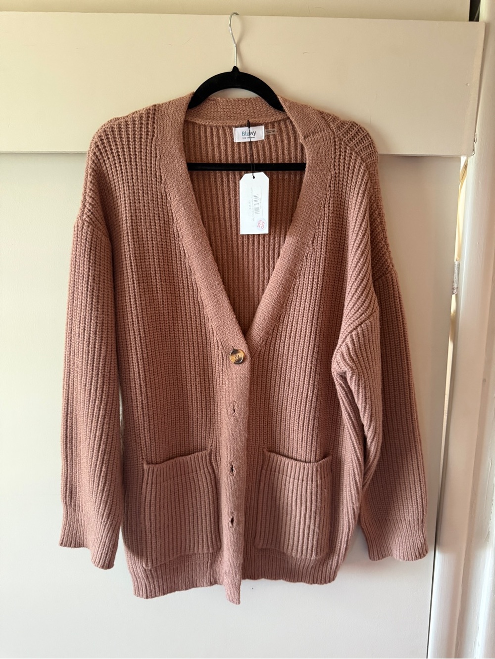 Bluivy Dusty Rose Ribbed Button-Front Cardigan